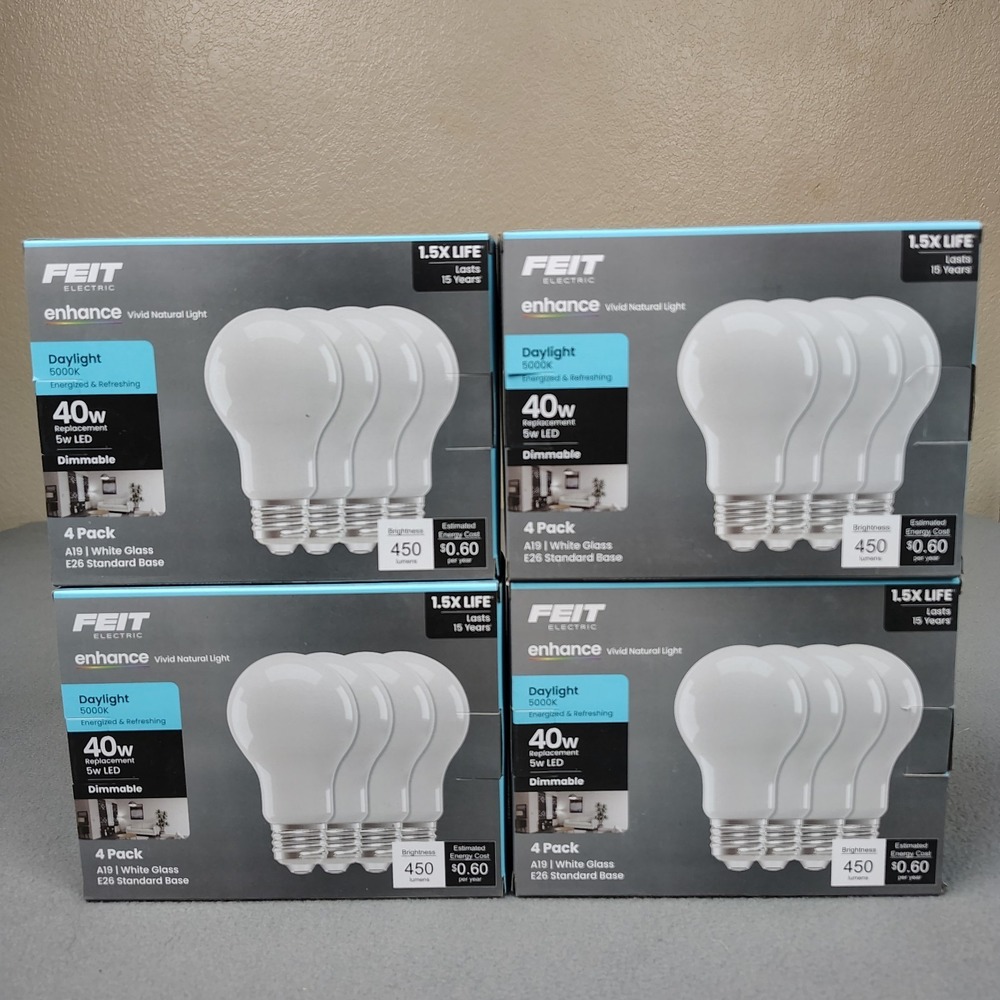 Feit‎ Electric Light Bulbs 40 Watt Equivalent Daylight LED Dimmable (Lot Of 16)